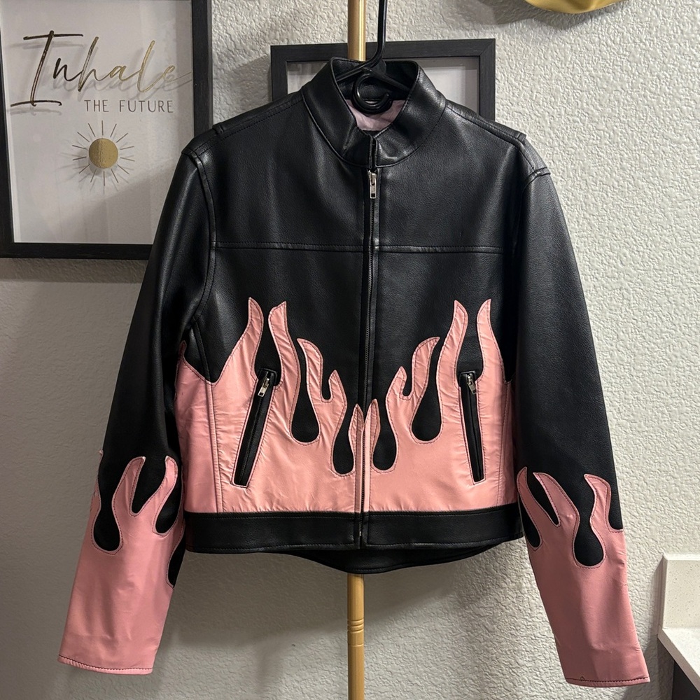 Edgy Black and Pink Leather Jacket
